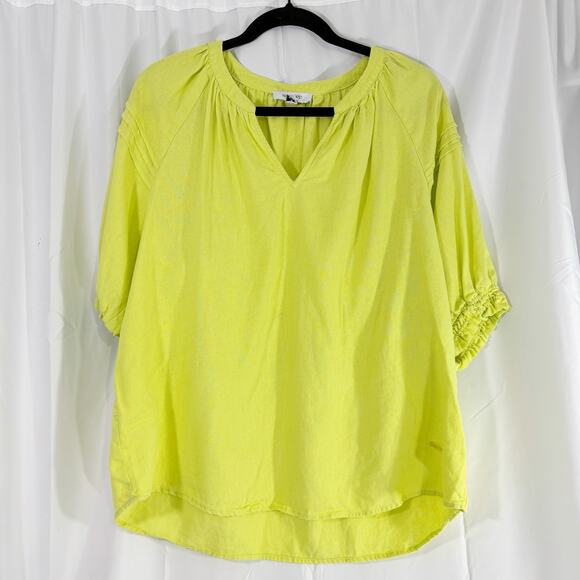 Nine West Lime Green Peasant Puff Sleeve Ruched Cuff Boho - Picture 1 of 5